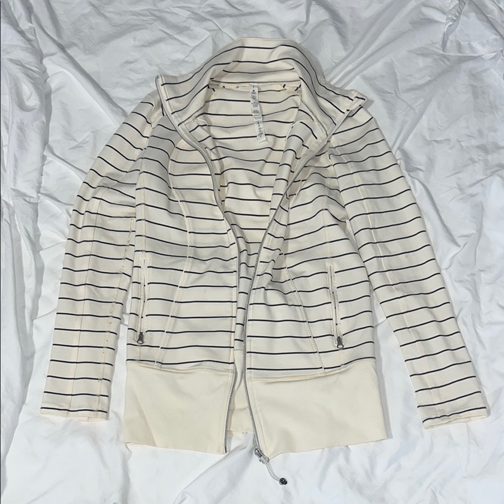 Lululemon Athletica Cream and Navy Striped Jacket size 8 NWOT